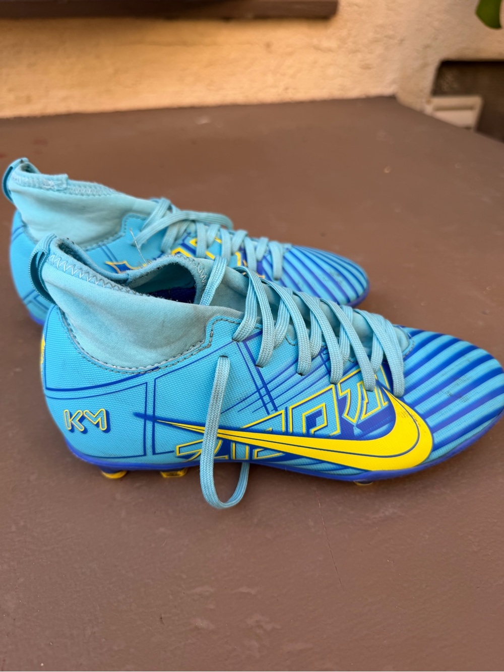 Nike Mercurial Soccer Cleats - Turquoise & Yellow Mbappe - Size 3Y (Big Kid)